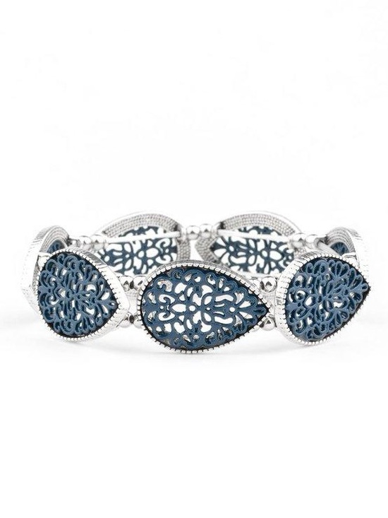 paparazzi Jewelry - Heirloom Hunter - Blue Filigree Teardrop Link Stretch Bracelet